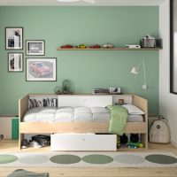 Alicia κρεβάτι μονό 116x204x79εκ. ( για στρώμα 90x200εκ. ) με αποθηκευτικούς χώρους Λευκό/Natural Chestnut