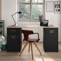 Bristol Γραφείο με 2 ντουλάπια & 1 συρτάρι 150x60εκ.  Helvezia Oak/Black