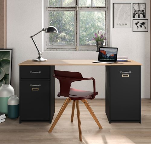 Bristol Γραφείο με 2 ντουλάπια & 1 συρτάρι 150x60εκ.  Helvezia Oak/Black