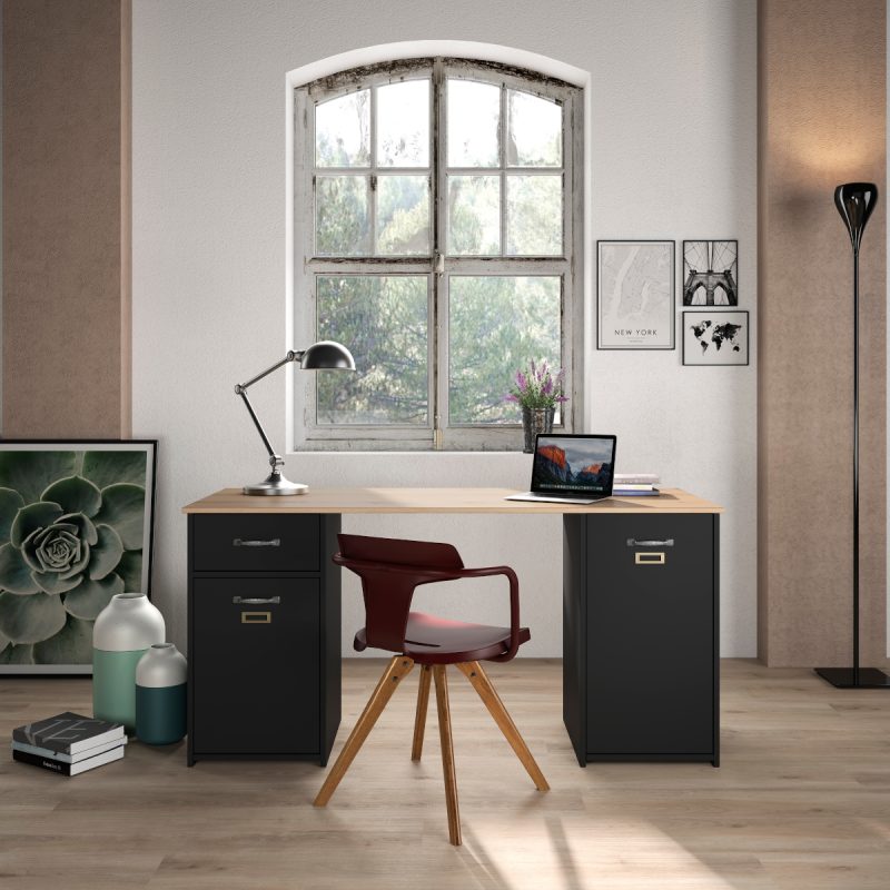 Bristol Γραφείο με 2 ντουλάπια & 1 συρτάρι 150x60εκ.  Helvezia Oak/Black