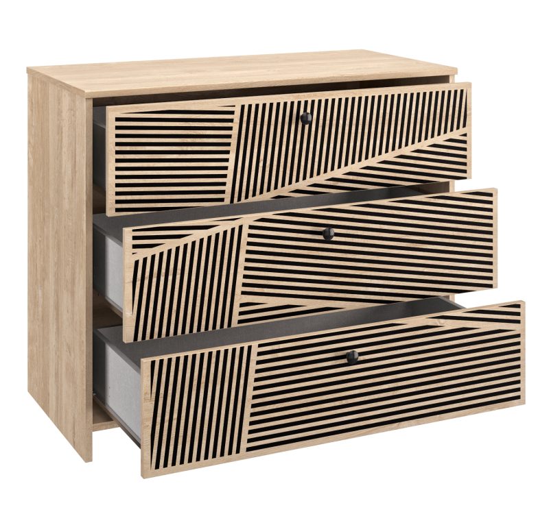 Claustra συρταριέρα με 3 συρτάρια 92x45x78εκ. Blond Oak / Μαύρο