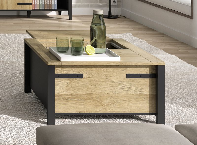 Cork_trapezaki_saloniou Cork τραπεζάκι σαλονιού 80x80x45εκ. με αποθηκευτικό χώρο Golden Oak / Μαύρο