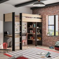 Duplex Mezzanine Κρεβάτι μονό ψηλό με γραφείο & βιβλιοθήκη 210x109x192εκ. Black/Natural Chestnut Duplex Mezzanine Κρεβάτι μονό ψηλό με γραφείο & βιβλιοθήκη 210x109x192εκ. Black/Natural Chestnut