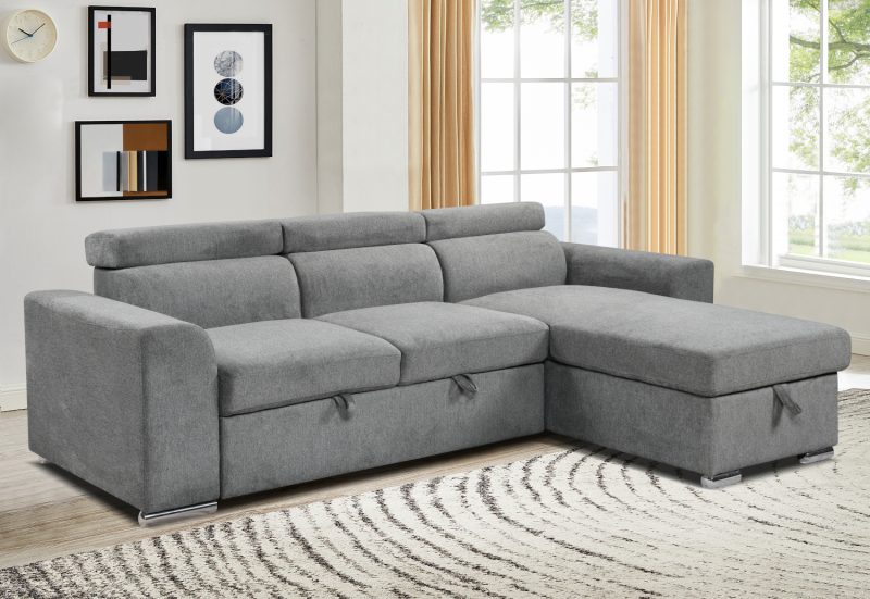 Elmira γωνιακός καναπές κρεβάτι με αποθηκευτικό χώρο 247x174εκ. Ανοιχτό  Γκρι με αναστρέψιμη γωνία