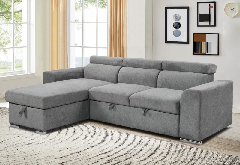 Elmira γωνιακός καναπές κρεβάτι με αποθηκευτικό χώρο 247x174εκ. Ανοιχτό  Γκρι με αναστρέψιμη γωνία