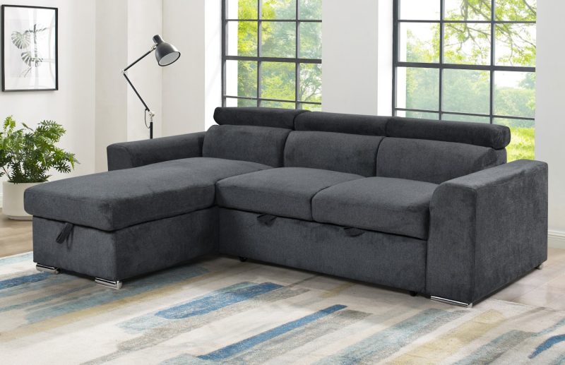Elmira γωνιακός καναπές κρεβάτι με αποθηκευτικό χώρο 247x174εκ. Σκούρο Γκρι με αναστρέψιμη γωνία
