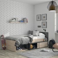 Erquy κρεβάτι μονό με αποθηκευτικό χώρο 204x110εκ. ( για στρώμα 90x200εκ. ) Light Kronberg Oak/Black Erquy κρεβάτι μονό με αποθηκευτικό χώρο 204x110εκ. ( για στρώμα 90x200εκ. ) Light Kronberg Oak/Black