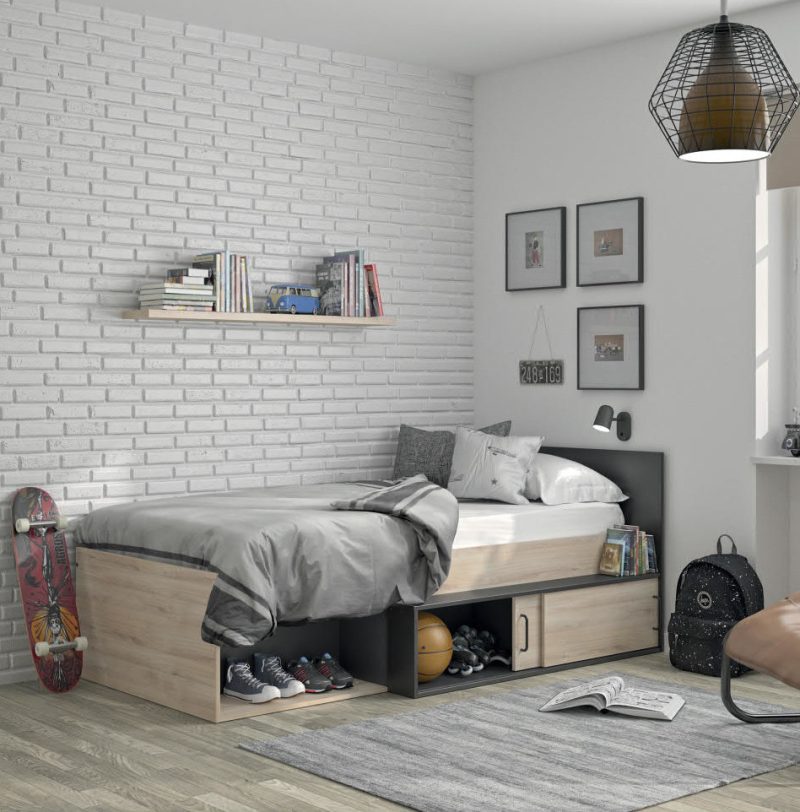 Erquy κρεβάτι μονό με αποθηκευτικό χώρο 204x110εκ. ( για στρώμα 90x200εκ. ) Light Kronberg Oak/Black Erquy κρεβάτι μονό με αποθηκευτικό χώρο 204x110εκ. ( για στρώμα 90x200εκ. ) Light Kronberg Oak/Black