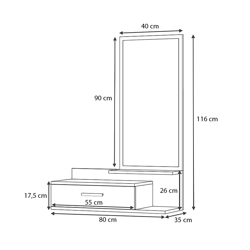 Έπιπλο εισόδου - τουαλέτα Joy Megapap με καθρέπτη χρώμα φυσικό οξιάς - λευκό 80x35x116εκ.