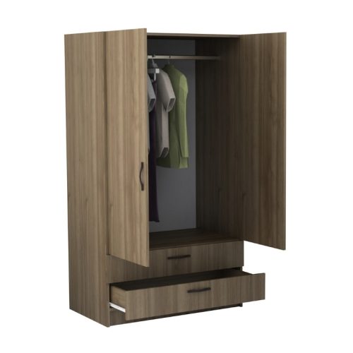 GP028-01213-1 Ντουλάπα ρούχων Victoria Megapap δίφυλλη με συρτάρια χρώμα καρυδί 100x60x181εκ.