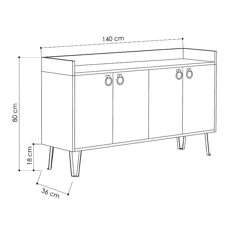 GP037-00642-3 Μπουφές Dea Megapap χρώμα φυσικό οξιάς - ανθρακί 140x36x80εκ.