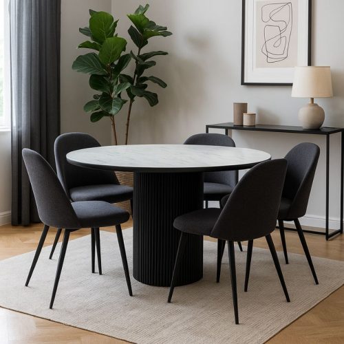 GP038-00241-1 Τραπέζι Borno Megapap χρώμα μαύρο - λευκό εφέ μαρμάρου Ø115x79 εκ.