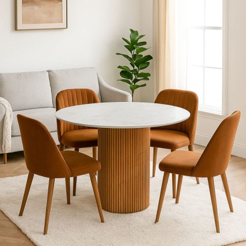 Τραπέζι Borno Megapap χρώμα φυσικό - λευκό εφέ μαρμάρου Ø120x78 εκ.