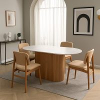 Τραπέζι Borno Megapap χρώμα φυσικό - λευκό εφέ μαρμάρου 180x89x75 εκ.