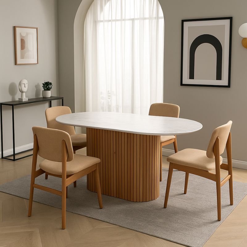 Τραπέζι Borno Megapap χρώμα φυσικό - λευκό εφέ μαρμάρου 180x89x75 εκ.