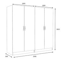 GP100-00851-4 Ντουλάπα ρούχων Victoria Megapap τετράφυλλη χρώμα λευκό 200x60x181εκ.