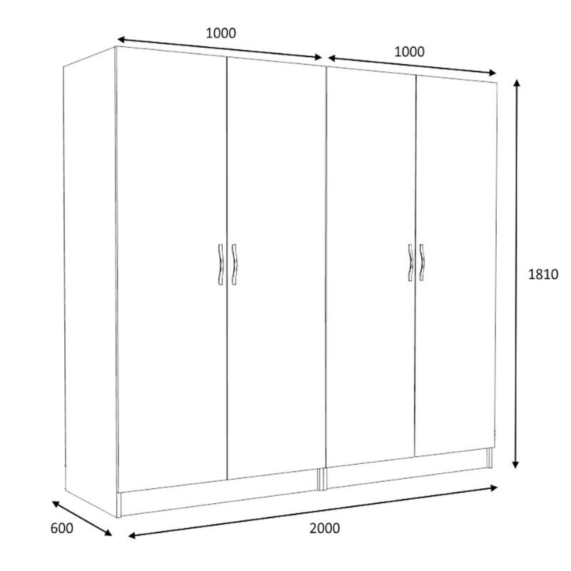 GP100-00851-4 Ντουλάπα ρούχων Victoria Megapap τετράφυλλη χρώμα λευκό 200x60x181εκ.