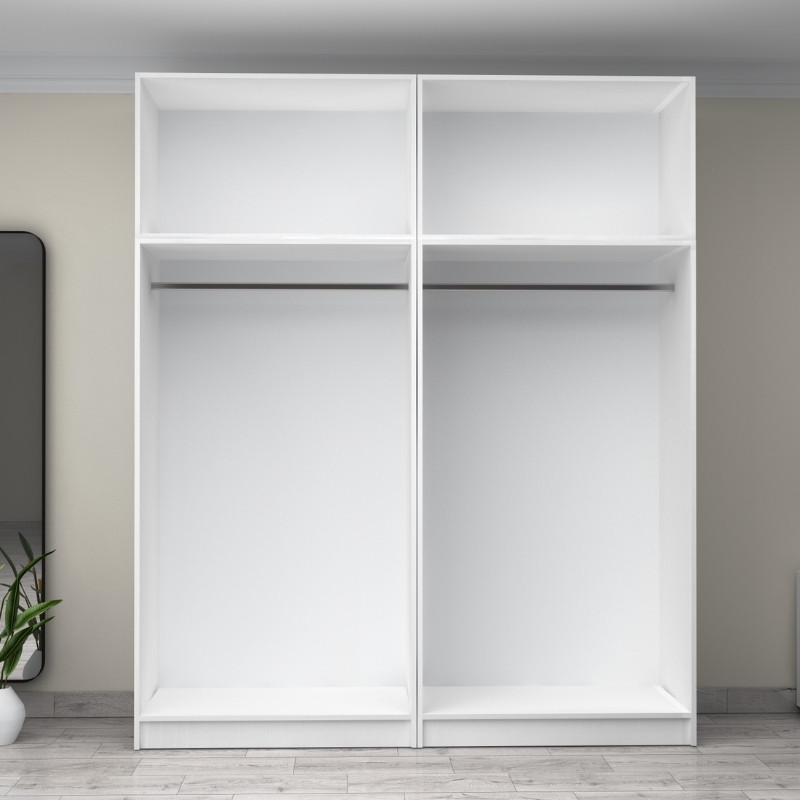 GP100-00861-2 Ντουλάπα ρούχων Victoria Megapap τετράφυλλη με πατάρι χρώμα λευκό 200x60x240εκ.