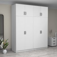 GP100-00861-3 Ντουλάπα ρούχων Victoria Megapap τετράφυλλη με πατάρι χρώμα λευκό 200x60x240εκ.