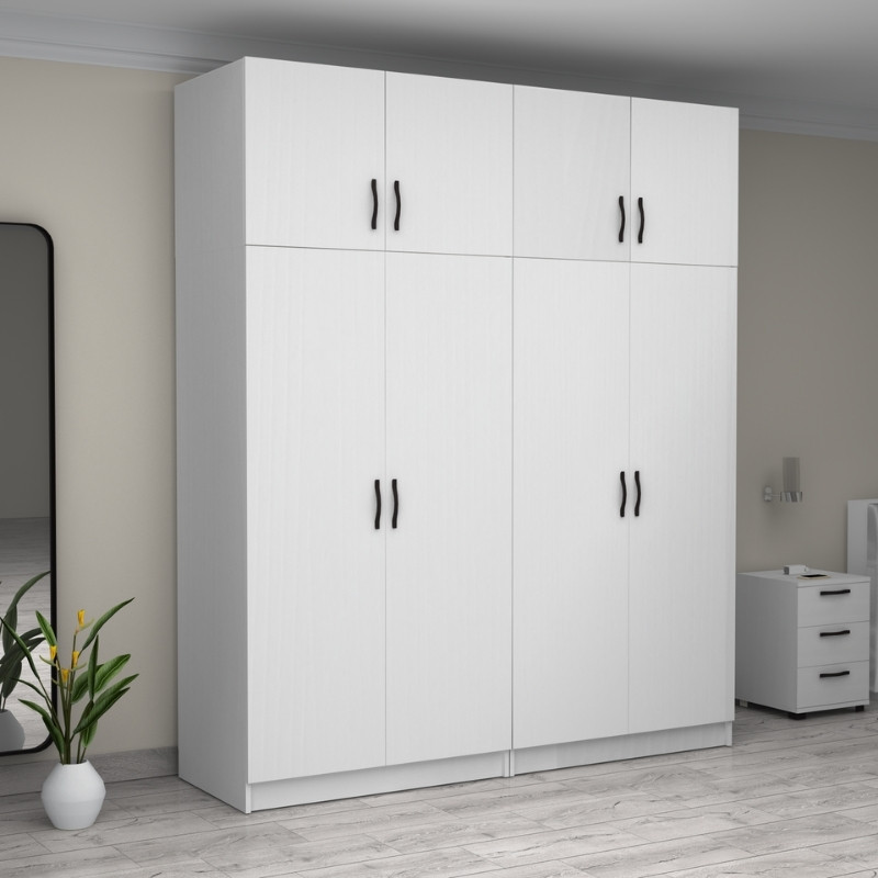 GP100-00861-3 Ντουλάπα ρούχων Victoria Megapap τετράφυλλη με πατάρι χρώμα λευκό 200x60x240εκ.