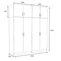 GP100-00861-4 Ντουλάπα ρούχων Victoria Megapap τετράφυλλη με πατάρι χρώμα λευκό 200x60x240εκ.