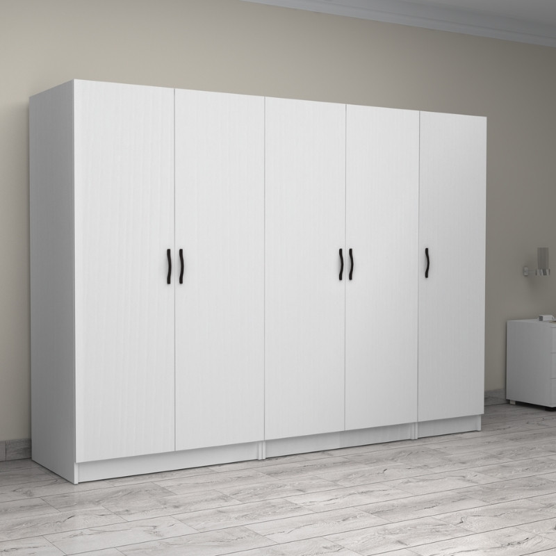 GP100-00911-3 Ντουλάπα ρούχων Victoria Megapap πεντάφυλλη χρώμα λευκό 250x60x181εκ.