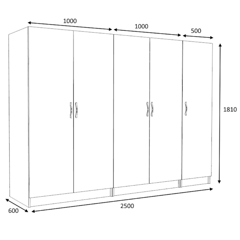 GP100-00911-4 Ντουλάπα ρούχων Victoria Megapap πεντάφυλλη χρώμα λευκό 250x60x181εκ.
