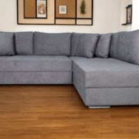Karina Γωνιακός καναπές κρεβάτι με αποθηκευτικό χώρο & 2 σκαμπό 278x218εκ. Γκρι Ανοιχτό Δεξιά Γωνία