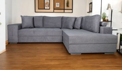 Karina Γωνιακός καναπές κρεβάτι με αποθηκευτικό χώρο & 2 σκαμπό 278x218εκ. Γκρι Ανοιχτό Δεξιά Γωνία