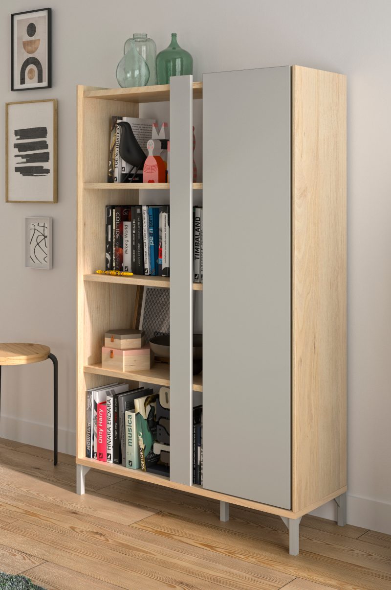 Lenk βιβλιοθήκη με μια πόρτα 100x36x161εκ. Natural Oak - Greige