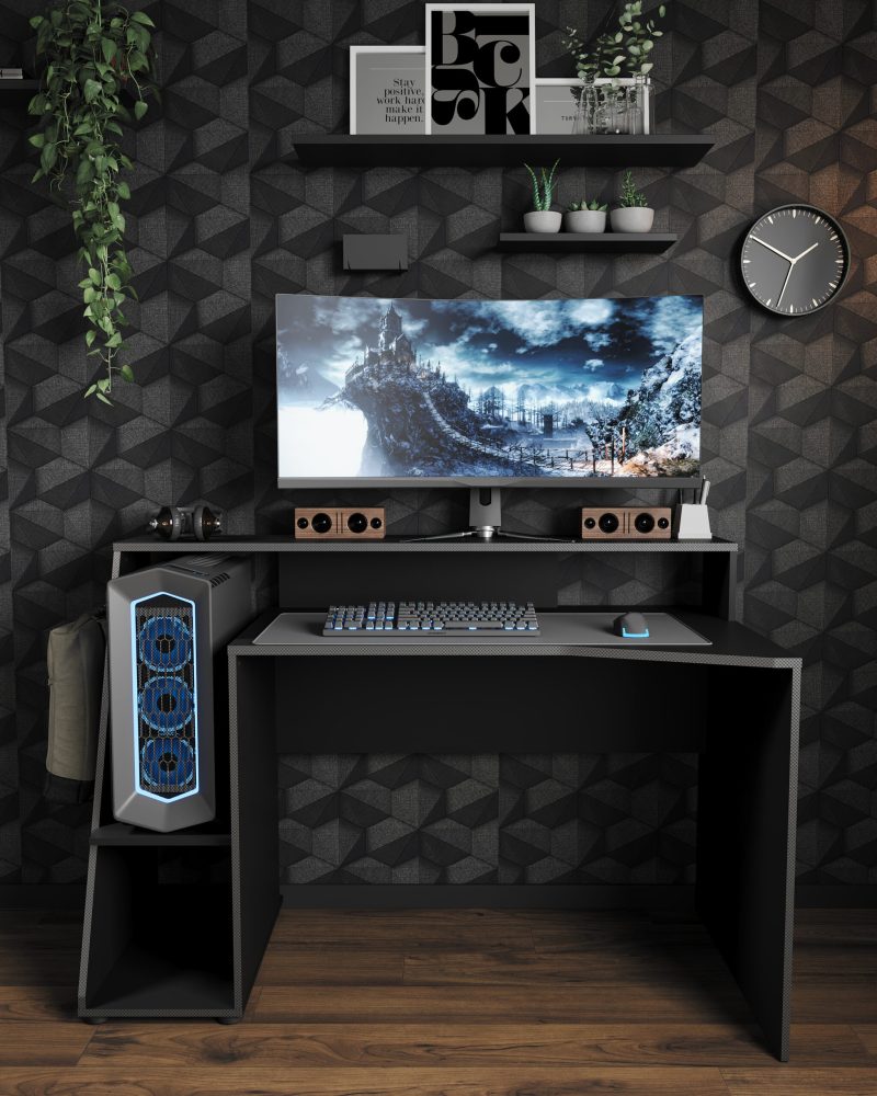 access_gkri_mauro_gaming Access γραφείο gaming 138x67x94εκ. Γκρι / Μαύρο