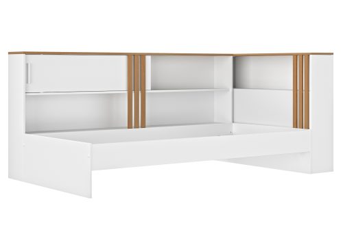 Andrea κρεβάτι μονό με ράφια 219x121x97εκ. ( για στρώμα 90x190εκ. ) Λευκό / Helvezia Oak