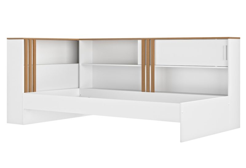 Andrea κρεβάτι μονό με ράφια 219x121x97εκ. ( για στρώμα 90x190εκ. ) Λευκό / Helvezia Oak