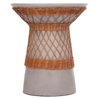 ΒΟΗΘΗΤΙΚΟ ΤΡΑΠΕΖΙ ΣΤΡΟΓΓΥΛΟ DELIA HM18167.03 FIBER CEMENT ΓΚΡΙ & RATTAN Φ40x45Υεκ