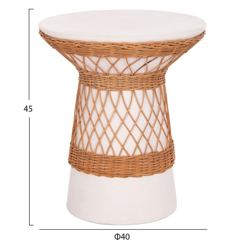 ΒΟΗΘΗΤΙΚΟ ΤΡΑΠΕΖΙ ΣΤΡΟΓΓΥΛΟ DELIA HM18167.02 FIBER CEMENT ΛΕΥΚΟ & RATTAN Φ40x45Υεκ