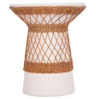 ΒΟΗΘΗΤΙΚΟ ΤΡΑΠΕΖΙ ΣΤΡΟΓΓΥΛΟ DELIA HM18167.02 FIBER CEMENT ΛΕΥΚΟ & RATTAN Φ40x45Υεκ