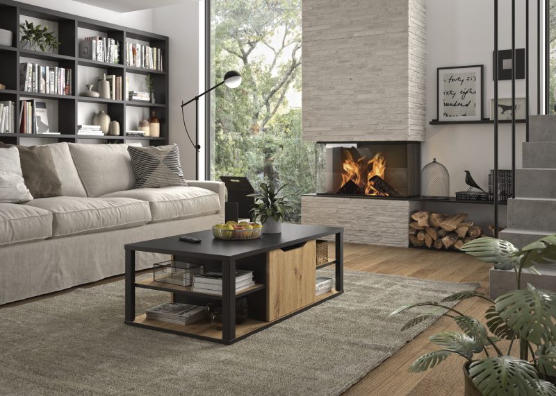 Buxton τραπεζάκι σαλονιού με χώρο αποθήκευσης 110x60x38εκ. Artisan Oak / Black