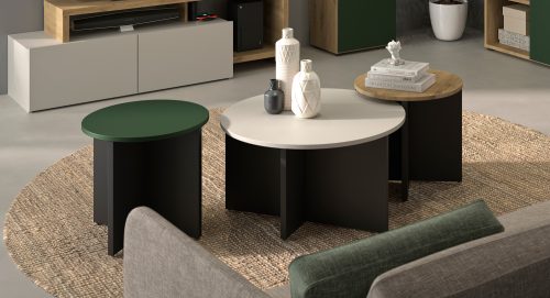 Craft σετ 3 τραπεζάκια σαλονιού 160x70x42/38εκ. Μαύρο / Artisan Oak / Πράσινο / Greige