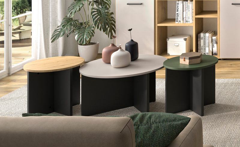 craft_set_trapezakia_saloniou_grege_prasino_mauro_artisan_oak_1 Craft σετ 3 τραπεζάκια σαλονιού 160x70x42/38εκ. Μαύρο / Artisan Oak / Πράσινο / Greige