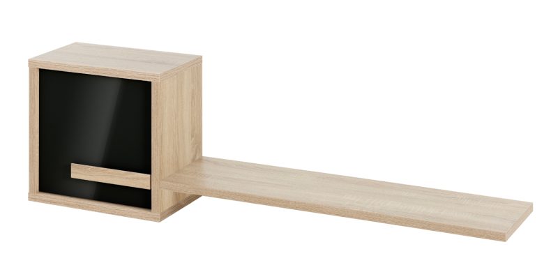 Curtys ράφι τοίχου με ντουλάπι 130x25x40εκ. Sonoma Oak / Μαύρη γυαλιστερή λάκα