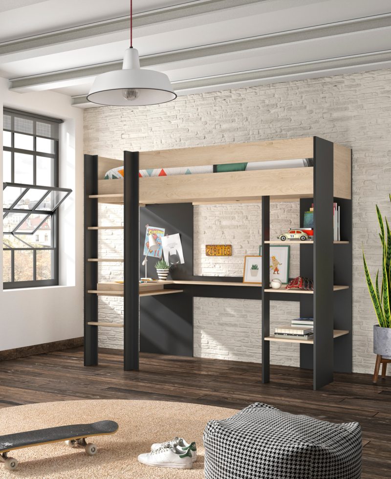 duplex-psilo-krevati-grafeio-vivliothiki Duplex Mezzanine Κρεβάτι μονό ψηλό με γραφείο & βιβλιοθήκη 210x109x192εκ. Black/Natural Chestnut