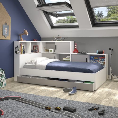 Erwan κρεβάτι μονό 120x221εκ. ( για στρώμα 90x200εκ. ) Moon Grey/White με αποθηκευτικό συρτάρι Erwan κρεβάτι μονό 120x221εκ. ( για στρώμα 90x200εκ. ) Moon Grey/White με αποθηκευτικό συρτάρι