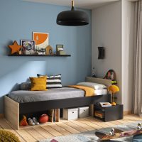 Ergo κρεβάτι μονό με αποθηκευτικούς χώρους και ράφια 132/95x219x75εκ. ( για στρώμα 90x200εκ. )  Natural chestnut / Black