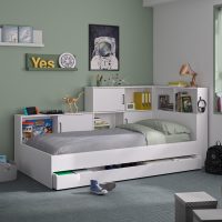 Erwan κρεβάτι μονό 120x221εκ. ( για στρώμα 90x200εκ. ) Λευκό  με αποθηκευτικό συρτάρι