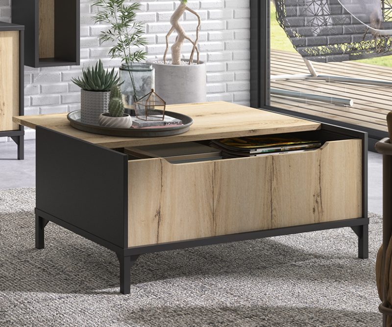 Esteban τραπεζάκι σαλονιού με αποθηκευτικό χώρο 100x44x55cm Helvezia Oak / Μαύρο Esteban τραπεζάκι σαλονιού με αποθηκευτικό χώρο 100x44x55cm Helvezia Oak / Μαύρο
