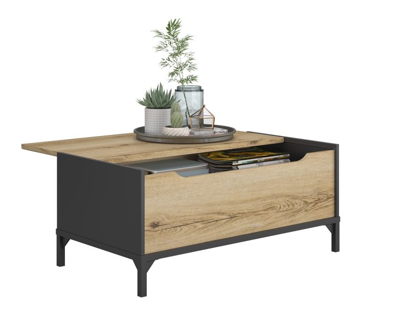 esteban_trapezaki_saloniou_me_apothikeytiko Esteban τραπεζάκι σαλονιού με αποθηκευτικό χώρο 100x44x55cm Helvezia Oak / Μαύρο