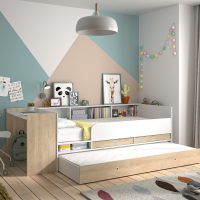 Ewen Κρεβάτι πολυμορφικό μετατρεπόμενο 244/259x110x79εκ. ( για στρώμα 90x140/200εκ. )  με αποθηκευτικούς χώρους και γραφείο Blond Oak / Λευκό