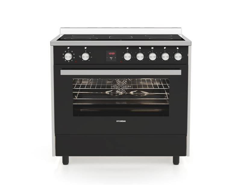 Κουζίνα Hyundai HCV20-99L90V/BXG με πολυλειτουργικό φούρνο, 7 κεραμικές εστίες, χωρητικότητα φούρνου 105L, οθόνη αφής προγραμματισμού, μηχανισμό σούβλας και ενεργειακή κλάση Α