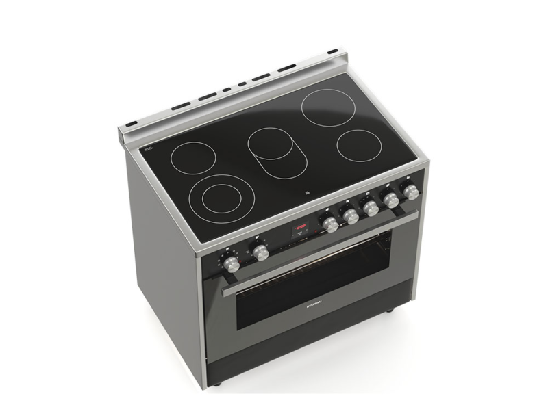 Κουζίνα Hyundai HCV20-99L90V/BXG με πολυλειτουργικό φούρνο, 7 κεραμικές εστίες, χωρητικότητα φούρνου 105L, οθόνη αφής προγραμματισμού, μηχανισμό σούβλας και ενεργειακή κλάση Α