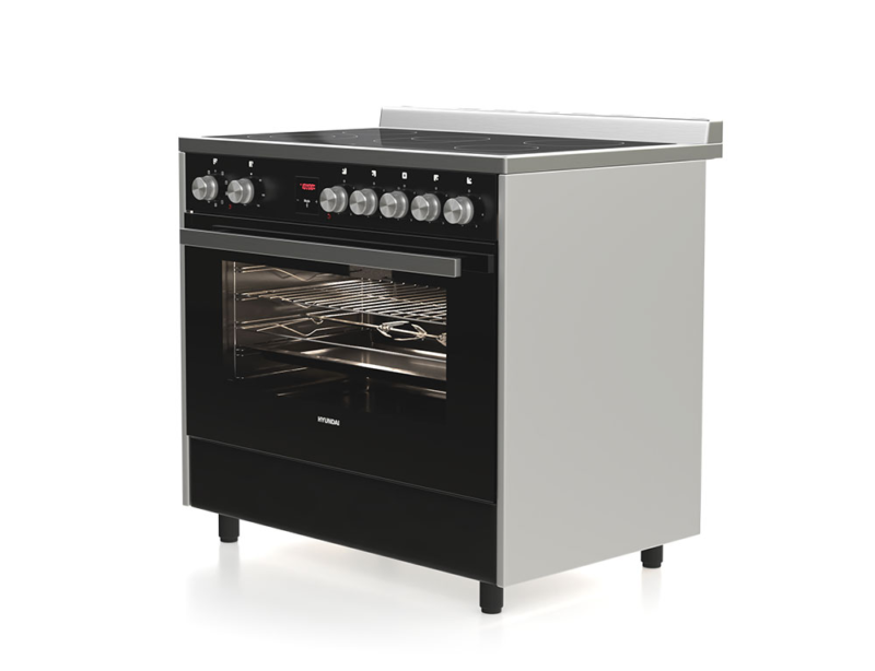 Κουζίνα Hyundai HCV20-99L90V/BXG με πολυλειτουργικό φούρνο, 7 κεραμικές εστίες, χωρητικότητα φούρνου 105L, οθόνη αφής προγραμματισμού, μηχανισμό σούβλας και ενεργειακή κλάση Α